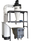 Front view of 5hp SMART Boost dust collector with clean-out cone and air lock valve. Shown with generic dust hopper underneath (not included).