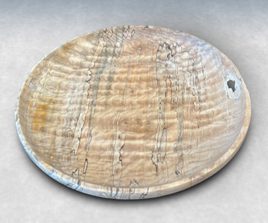 Serving Platter Without Handles – Oregon maple burl spalted with turkey tail (Trametes versicolor), shaggy bracket (Inonotus hispidus), and various blue staining fungi. By Seri Robinson.
