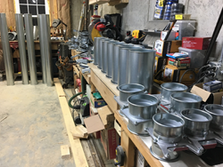 Components laid out on shop table.